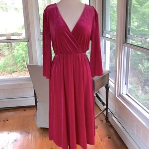 Hot pink velvet pull over midi dress